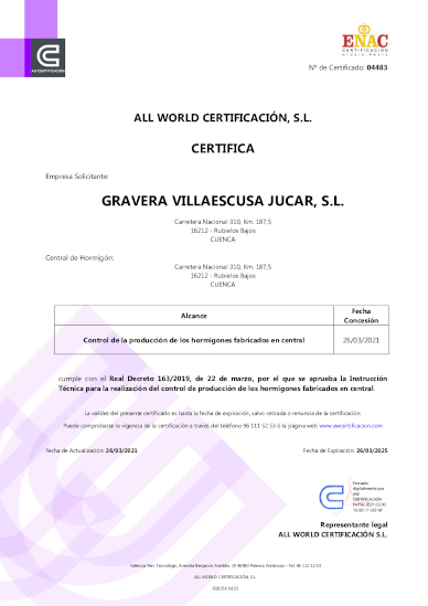 Certificado Control de Producción en Fábrica Rubielos Bajos