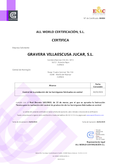 Certificado Control de Producción en Fábrica Motilla del Palancar