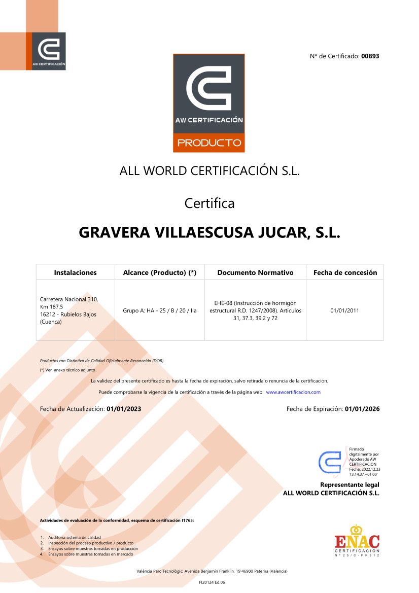 Certificado Control de Producción en Fábrica Rubielos Bajos